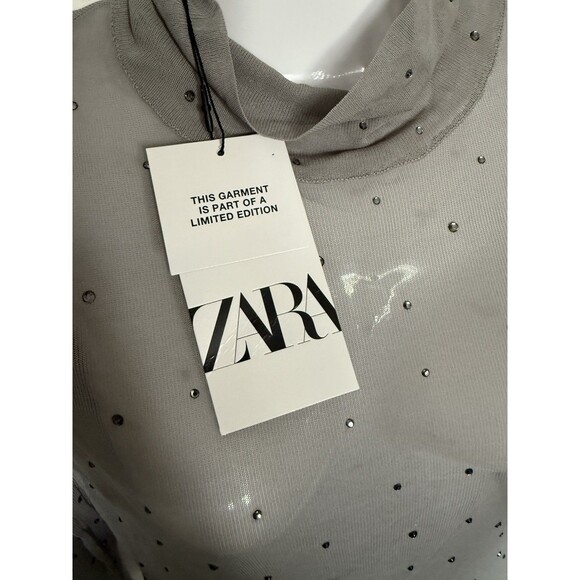 ZARA Semi Sheer Long Knit Maxi Dress Small Rhinestone Gray Womens Coverup NWT - Picture 4 of 10